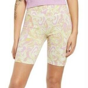 BP NWT Junior's High Waist Bike Shorts Pink Yellow Tie Dye Size XS
